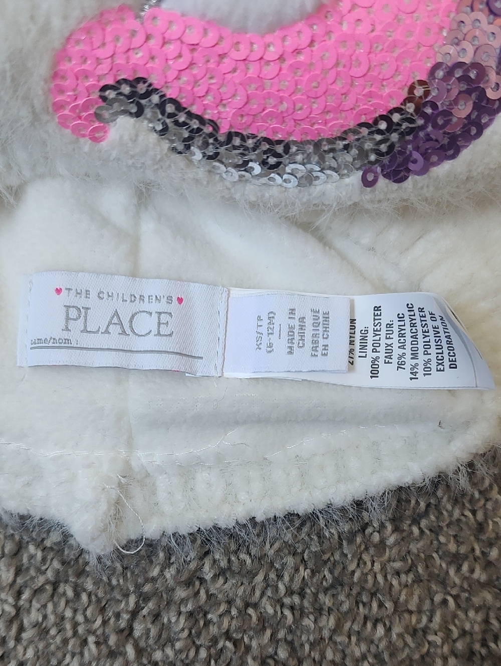 New With Tags The Children's Place Size XS (6-12M) Sequin Unicorn Pom Pom Beanie - Picture 6 of 8